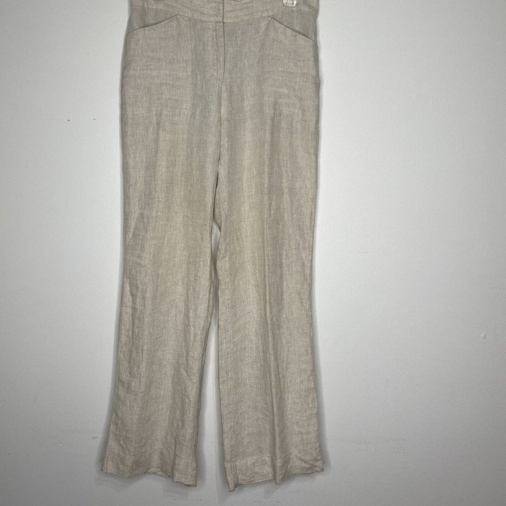 Chico’s Linen Pants Sz 0 S Tan Elastic Waist Lagen Look Wide Leg Loose Fit